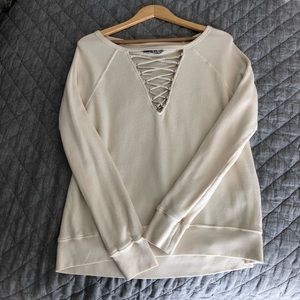 Pam & Gela Lace Up Cream Top in Medium